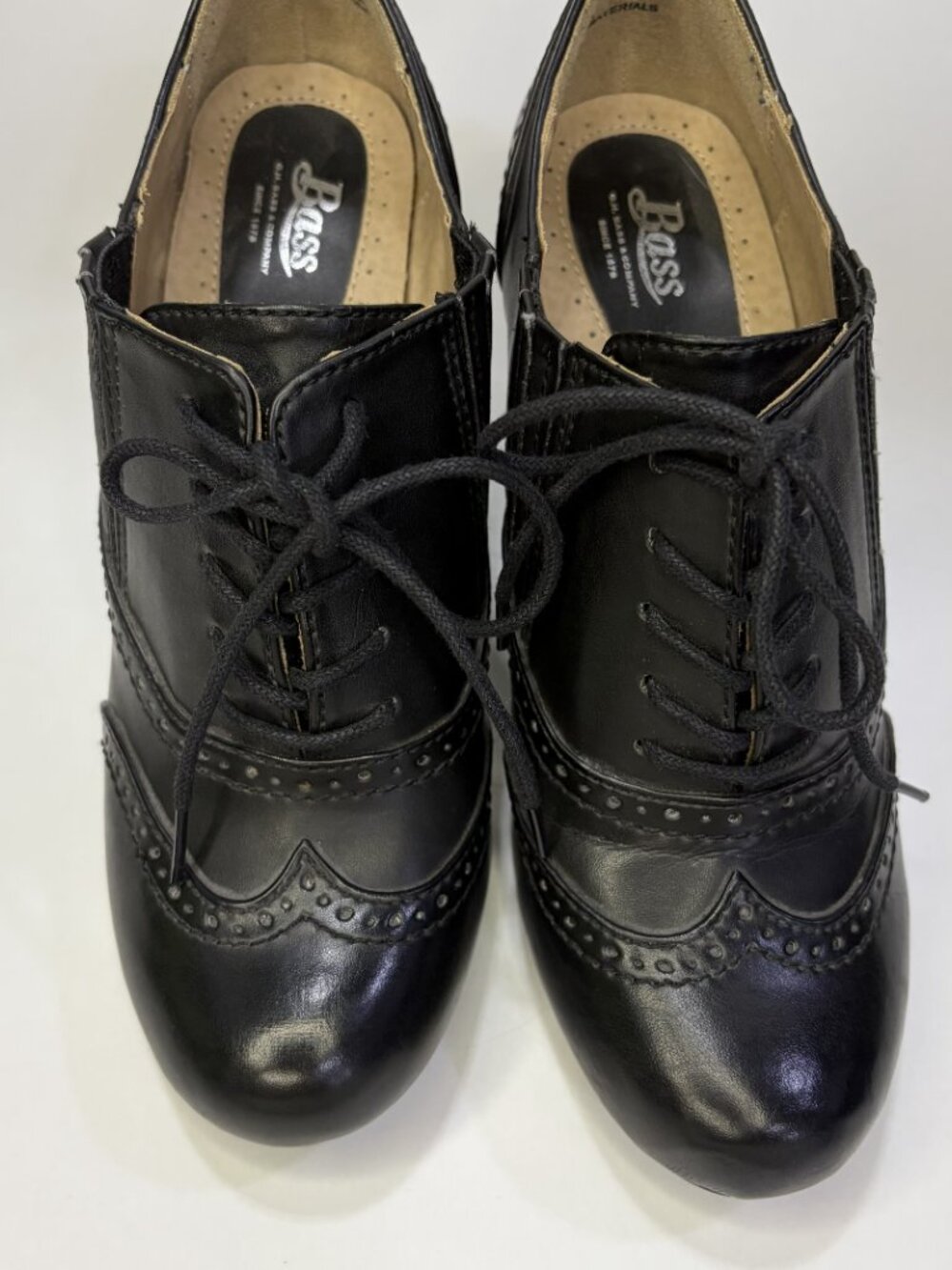 GH Bass Black Heeled Size 7 Wingtip Ankle Boot Oxford Women's Tie Vintage Style - Picture 7 of 8
